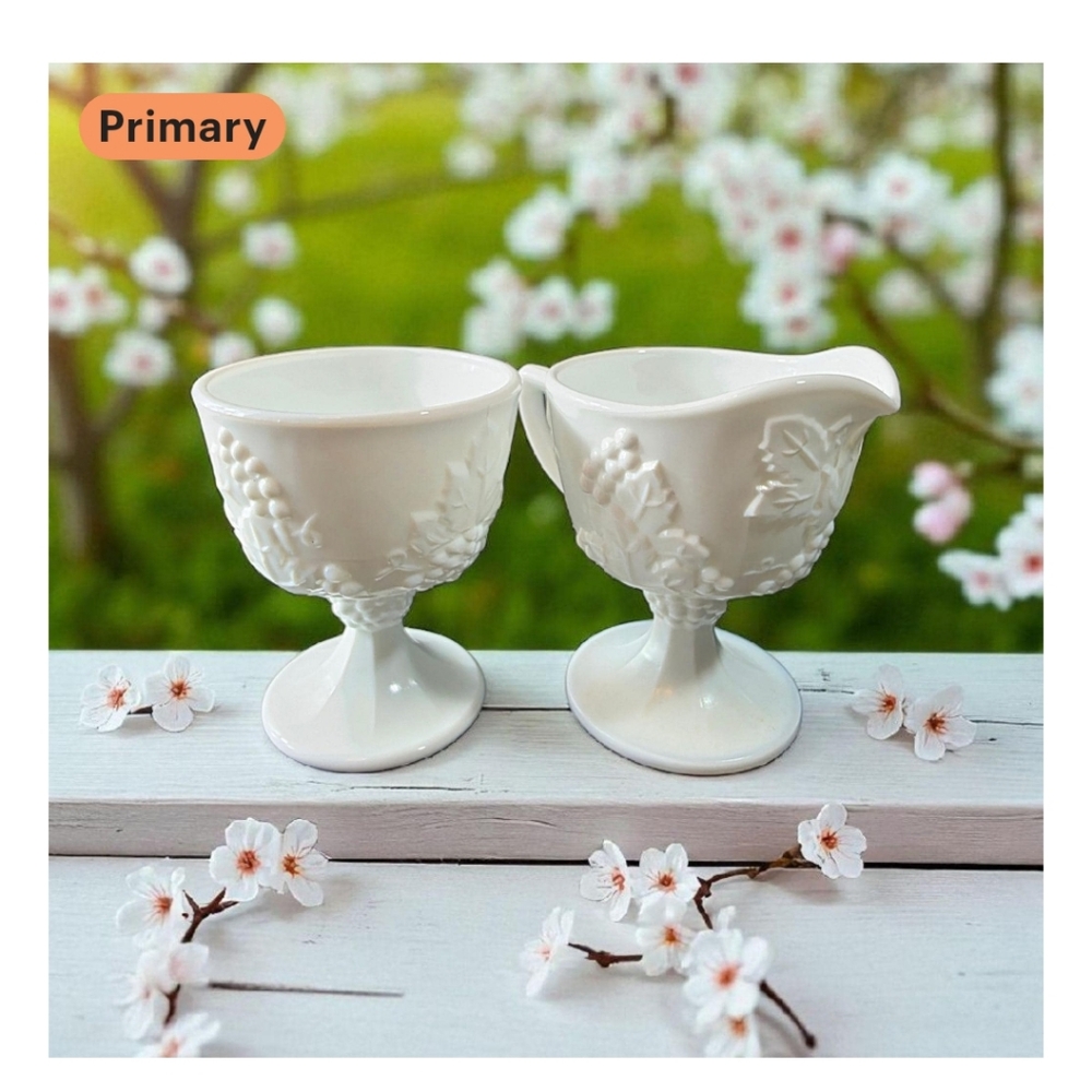 Creamer & Open Sugar, ColonyHarvest Milk Glass, Vintage